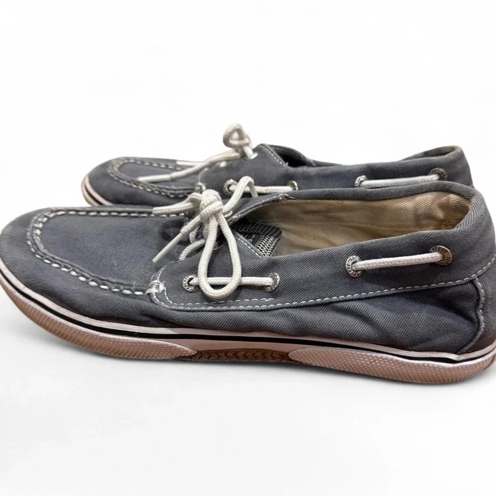 Sperry Top-Sider Halyard Gray Canvas Boat Shoes Youth 4.5 Women 6.5